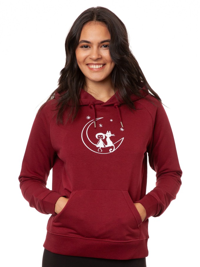 Moon Cat Hoodie burgundy from FellHerz T-Shirts - bio, fair & vegan