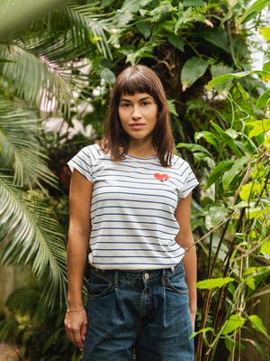 Valentine Girl Cap Sleeve striped white blue from FellHerz T-Shirts - bio, fair & vegan
