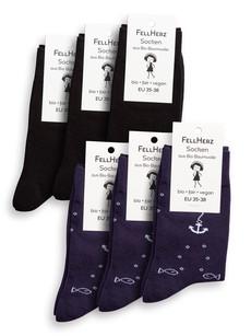 Pack of 6 socks with organic cotton mix anchor midnight and black via FellHerz T-Shirts - bio, fair & vegan