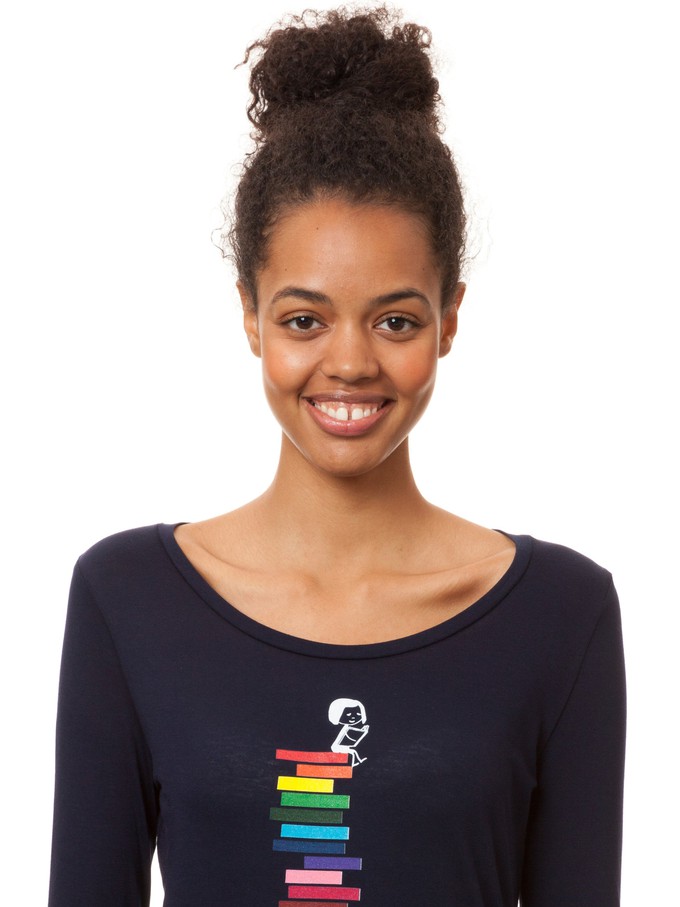 Books Girl Longsleeve navy from FellHerz T-Shirts - bio, fair & vegan