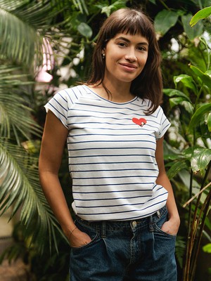 Valentine Girl Cap Sleeve striped white blue from FellHerz T-Shirts - bio, fair & vegan