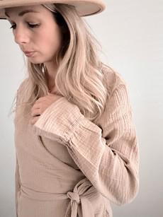 Wrap blouse – Beige via Glow - the store