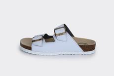 JUNO vegan buckled slide-on |WHITE APPLESKIN™  via Good Guys Go Vegan