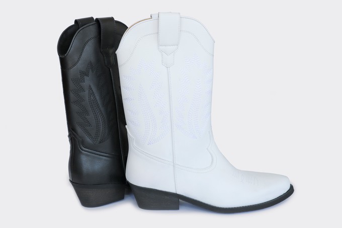 Project Cece LUCKY high top vegan western boots WHITE Veg Leather