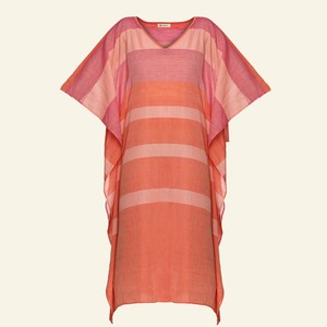 Pink & Orange Sheer Cotton Caftan  Dress – Lightweight & Breezy Resort Wear from Heritage Moda