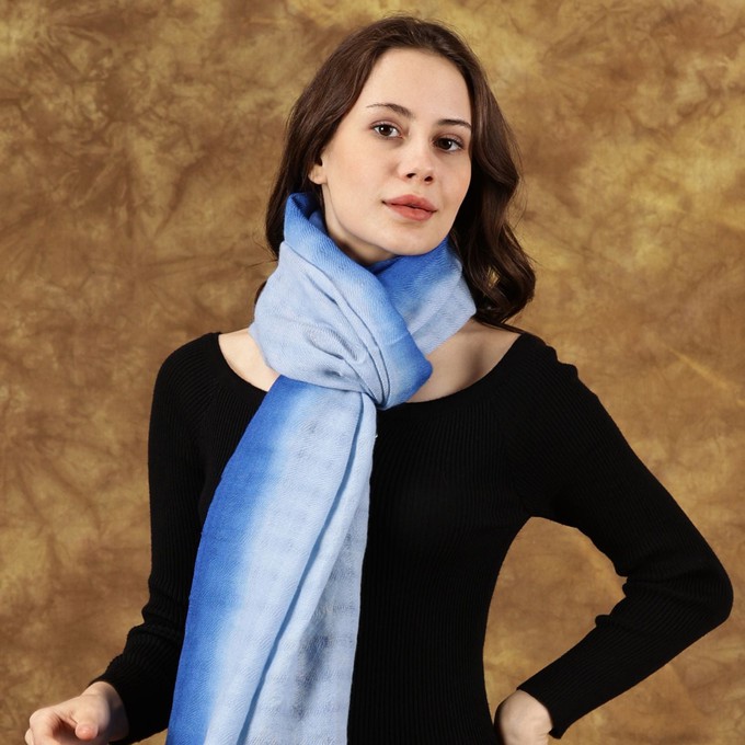 Handwoven Dip-Dye Blue Oversized Wool Scarf from Heritage Moda