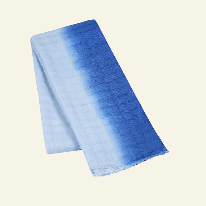 Handwoven Dip-Dye Blue Oversized Wool Scarf from Heritage Moda