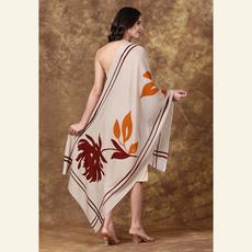 Luxury Wool-Silk Scarf – Hand-Painted Sand with Rust & Amber Floral Accents via Heritage Moda