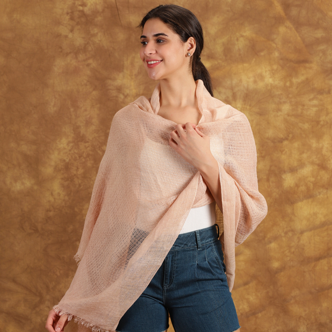 Handmade Light Peach Linen Scarf from Heritage Moda