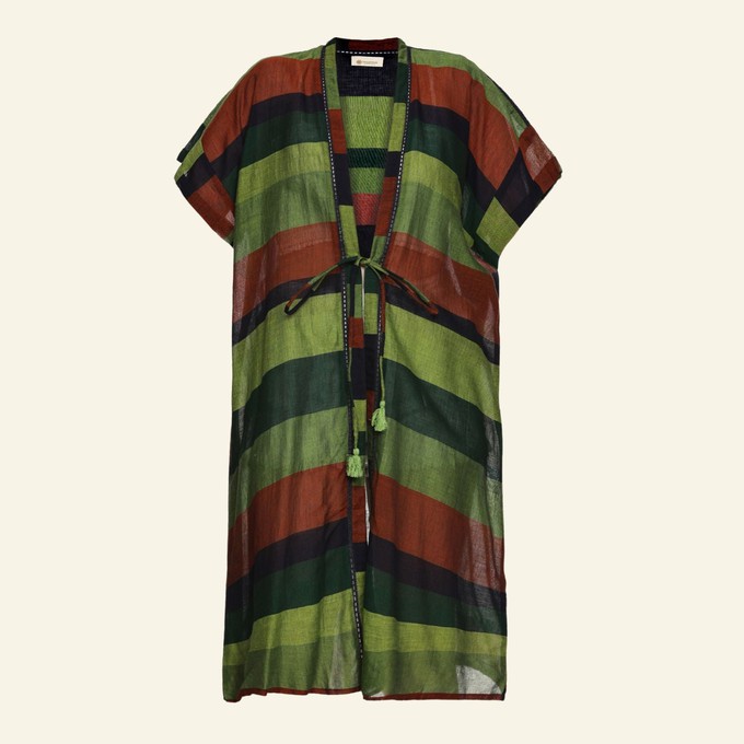 Handwoven Cotton Green Boho Summer Kimono from Heritage Moda