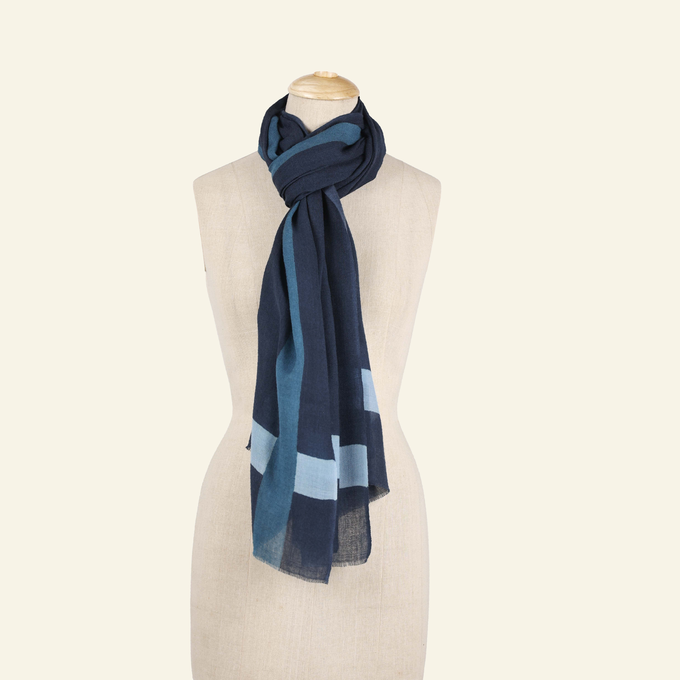 Indigo Handpainted Wool Scarf from Heritage Moda