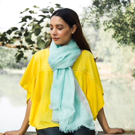 Soft Pastel Blue Linen Scarf from Heritage Moda