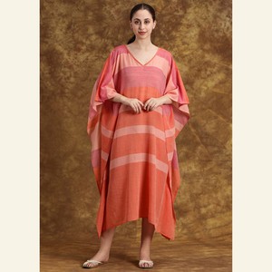 Pink & Orange Sheer Cotton Caftan  Dress – Lightweight & Breezy Resort Wear from Heritage Moda