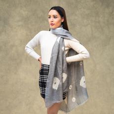 Light Grey Scarf With White Tie-Dye Design via Heritage Moda