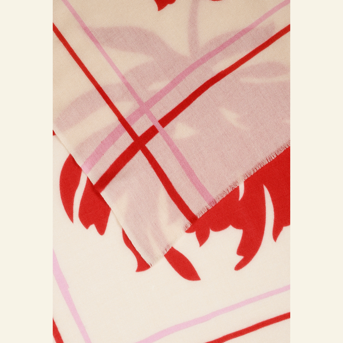 Luxury Wool-Silk Scarf – Hand-Painted Ivory with Red & Pink Floral Design from Heritage Moda