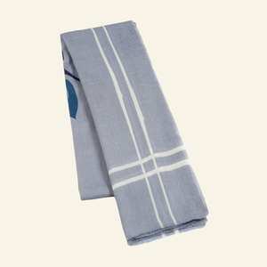 Luxury Wool-Silk Scarf – Hand-Painted Silver Grey with Deep Blue & Charcoal Floral Design from Heritage Moda