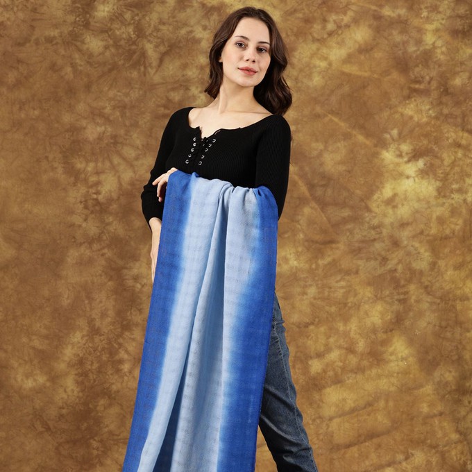 Handwoven Dip-Dye Blue Oversized Wool Scarf from Heritage Moda
