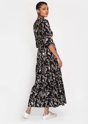 Kalmia Tiered Maxi dress in Black and white sketch floral from Hide The Label