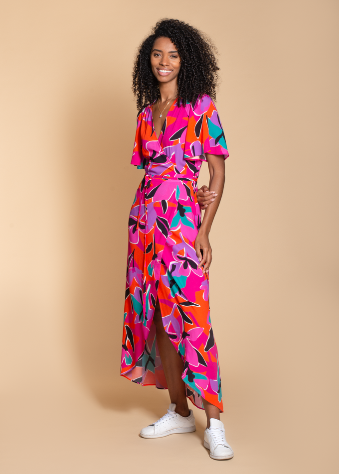 Rosa Maxi Dress in Pink Graphic Floral Print from Hide The Label