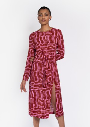 Verbena Tie front dress in Rust paint brush print from Hide The Label