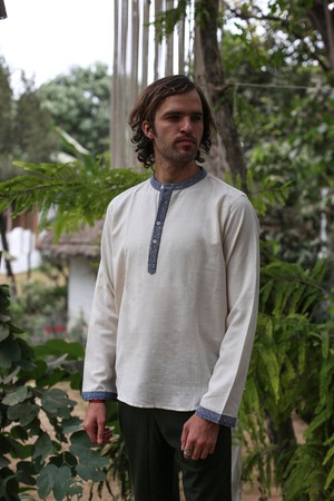 Hemp & Organic Cotton Kurtha - White Long sleeve shirt from Himal Natural Fibres