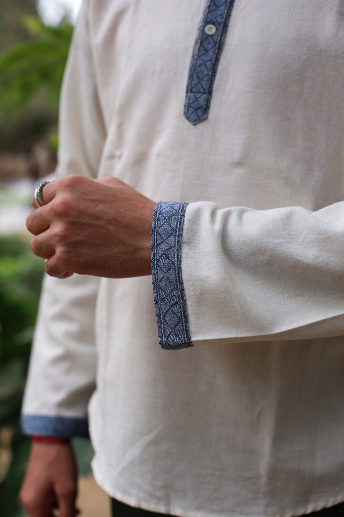 Hemp & Organic Cotton Kurtha - White Long sleeve shirt from Himal Natural Fibres