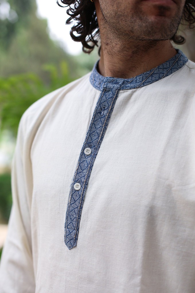 Hemp & Organic Cotton Kurtha - White Long sleeve shirt from Himal Natural Fibres