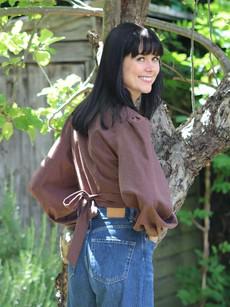 Brown Organic Cotton Cropped Wrap Top via Jenerous