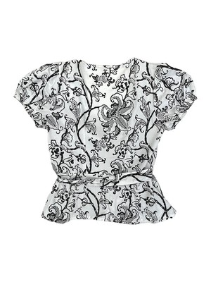 Organic Cotton Black and White Floral Wrap Top from Jenerous