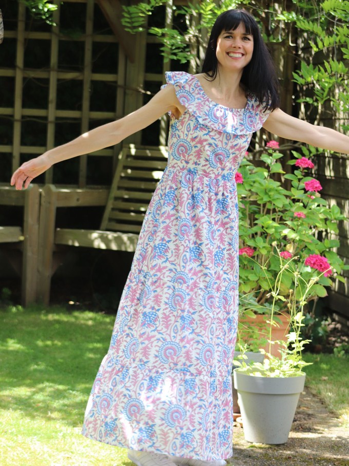 Pink & Blue Floral Transformation Maxi Dress from Jenerous
