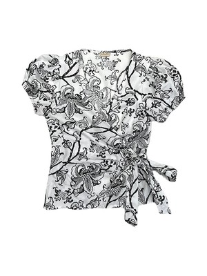 Organic Cotton Black and White Floral Wrap Top from Jenerous