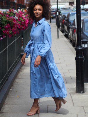 Blue Brave Cotton Midaxi Shirt Dress from Jenerous