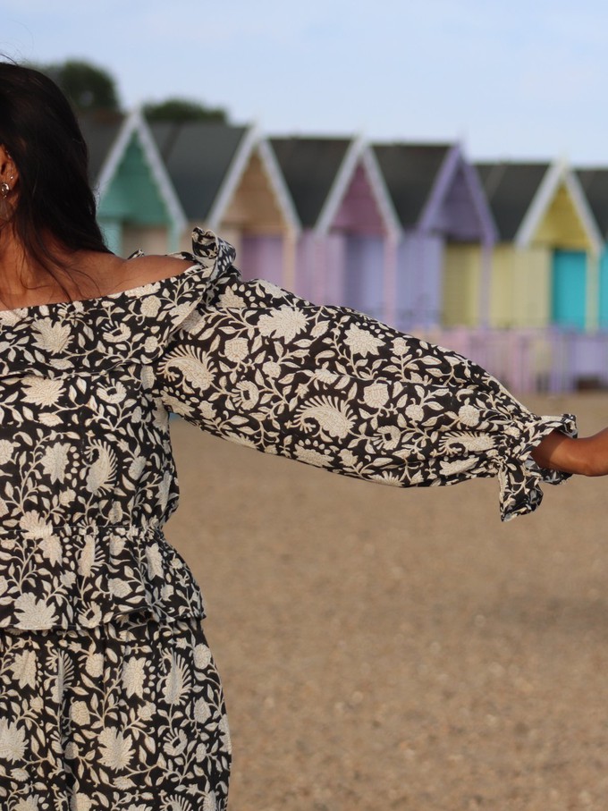 Off The Shoulder Black and Ivory Floral Top from Jenerous