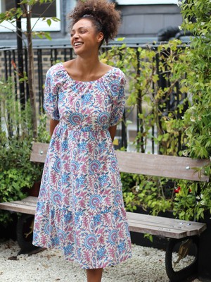 Pink Floral Puff Sleeve Midi Transformation Dress from Jenerous