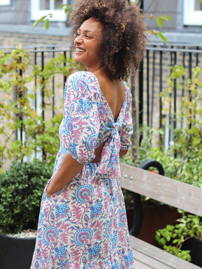 Pink Floral Puff Sleeve Midi Transformation Dress from Jenerous