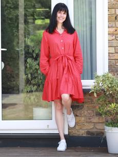 Red Cotton Short Brave Shirt Dress via Jenerous
