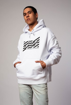 WHITE STRIPED LOGO HOODIE from JOHANNA PETERSEN