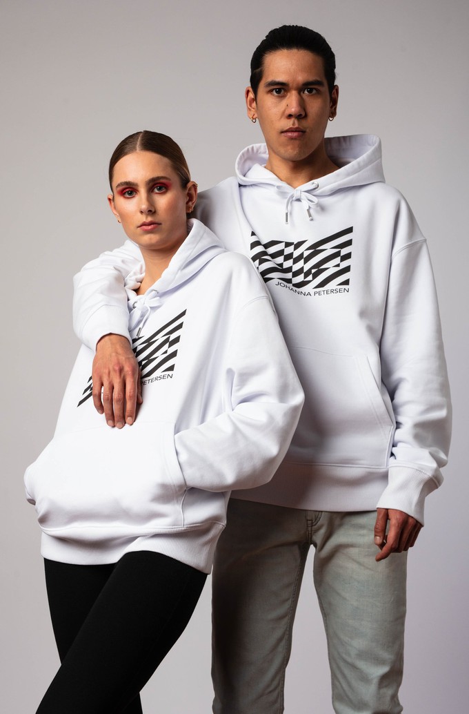 WHITE STRIPED LOGO HOODIE from JOHANNA PETERSEN