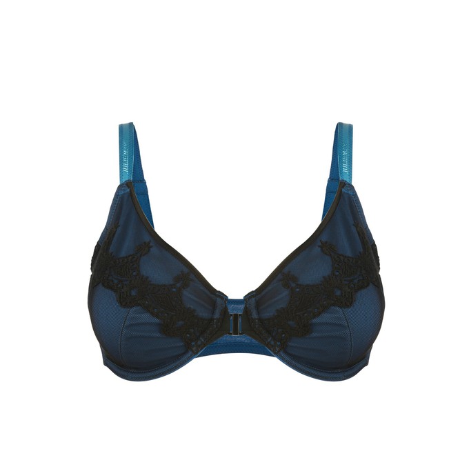 Elysia - Navy Blue Silk & Organic Cotton Front Closure Full Cup Underwired Bra from JulieMay Lingerie