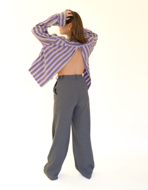 Cropped open back blouse - purple/grey striped from JUNGL