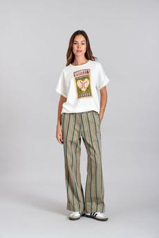 TANSY - Organic Cotton Trousers Green Stripe via KOMODO
