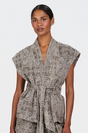 GEORGIE Organic Linen Cotton Gilet -  Mushroom Crossstich from KOMODO