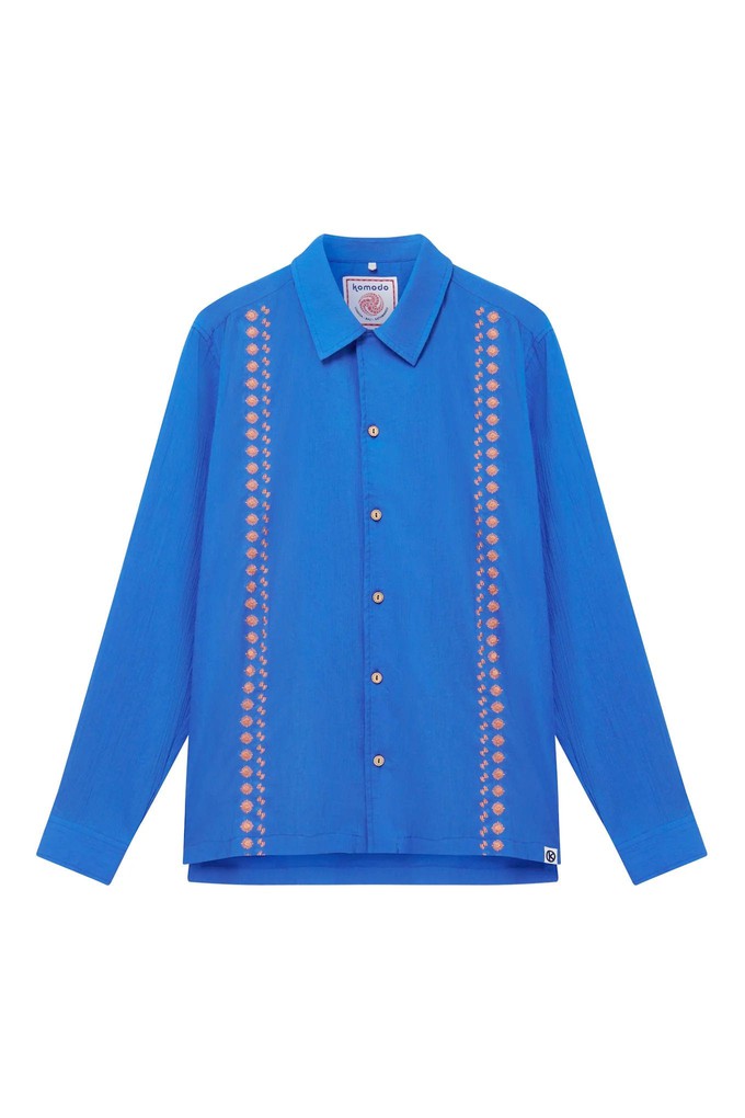 NILE - Organic Cotton Shirt Bali Fans Embroidery Sapphire Blue from KOMODO