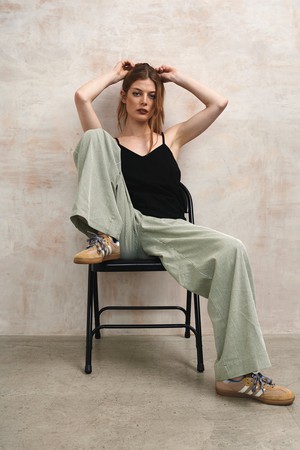 LOLA - Organic Cotton Trousers - Green Stripe from KOMODO