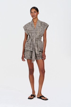 GEORGIE Organic Linen Cotton Gilet -  Mushroom Crossstich from KOMODO