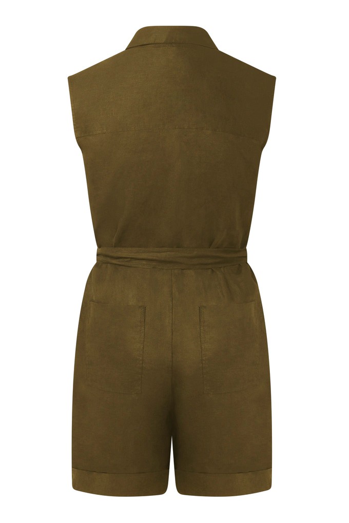 SIENNA - Organic Linen Cotton Playsuit - Khaki from KOMODO