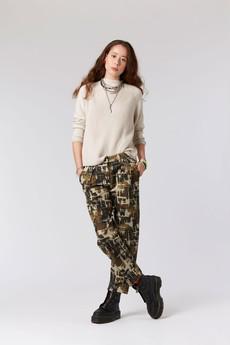 BOWIE - Organic Cotton Trousers Faded Ikat Print Moss via KOMODO