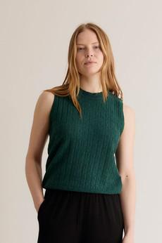 MILA - Organic Cotton Pointelle Knit Vest Dark Green via KOMODO