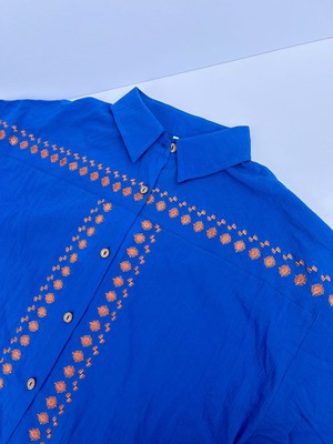 NILE - Organic Cotton Shirt Bali Fans Embroidery Sapphire Blue from KOMODO