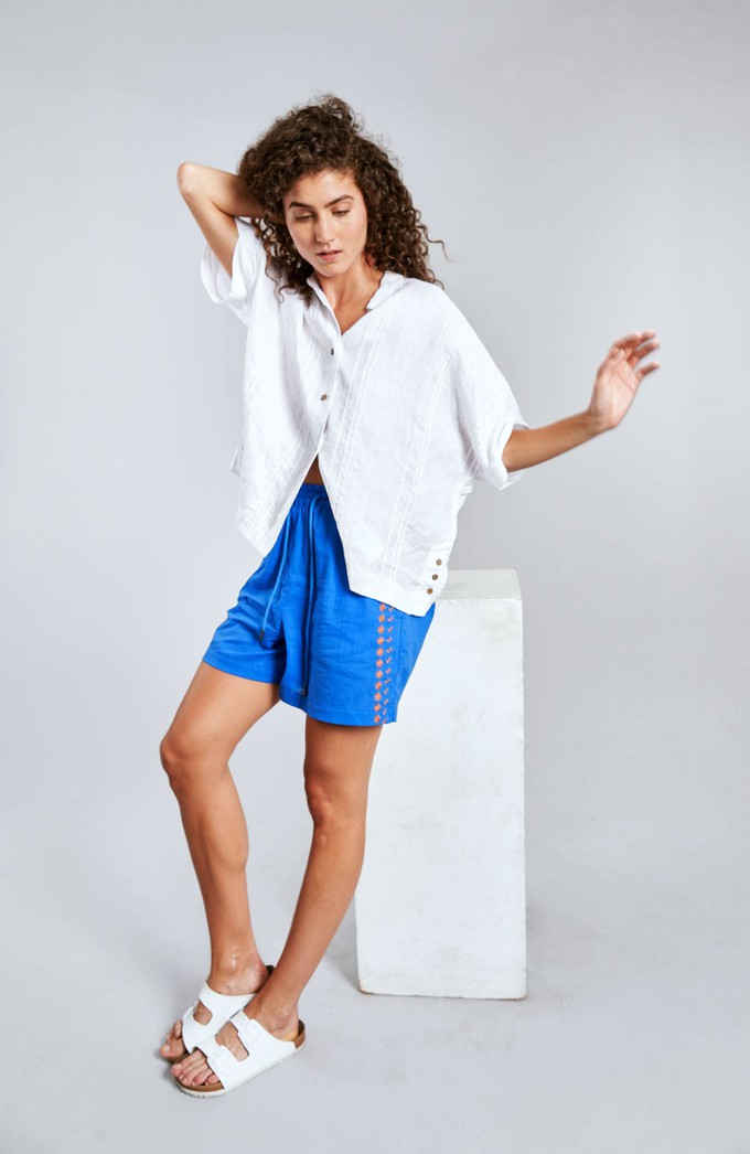 LEAH - Organic Cotton Embroidery Shorts Sapphire Blue from KOMODO